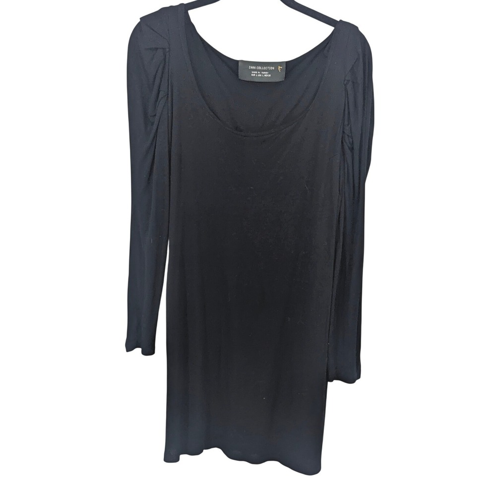 Zara Collection Mini Dress Puff Sleeve Womens Large Black Scoop Neck‎ Jersey